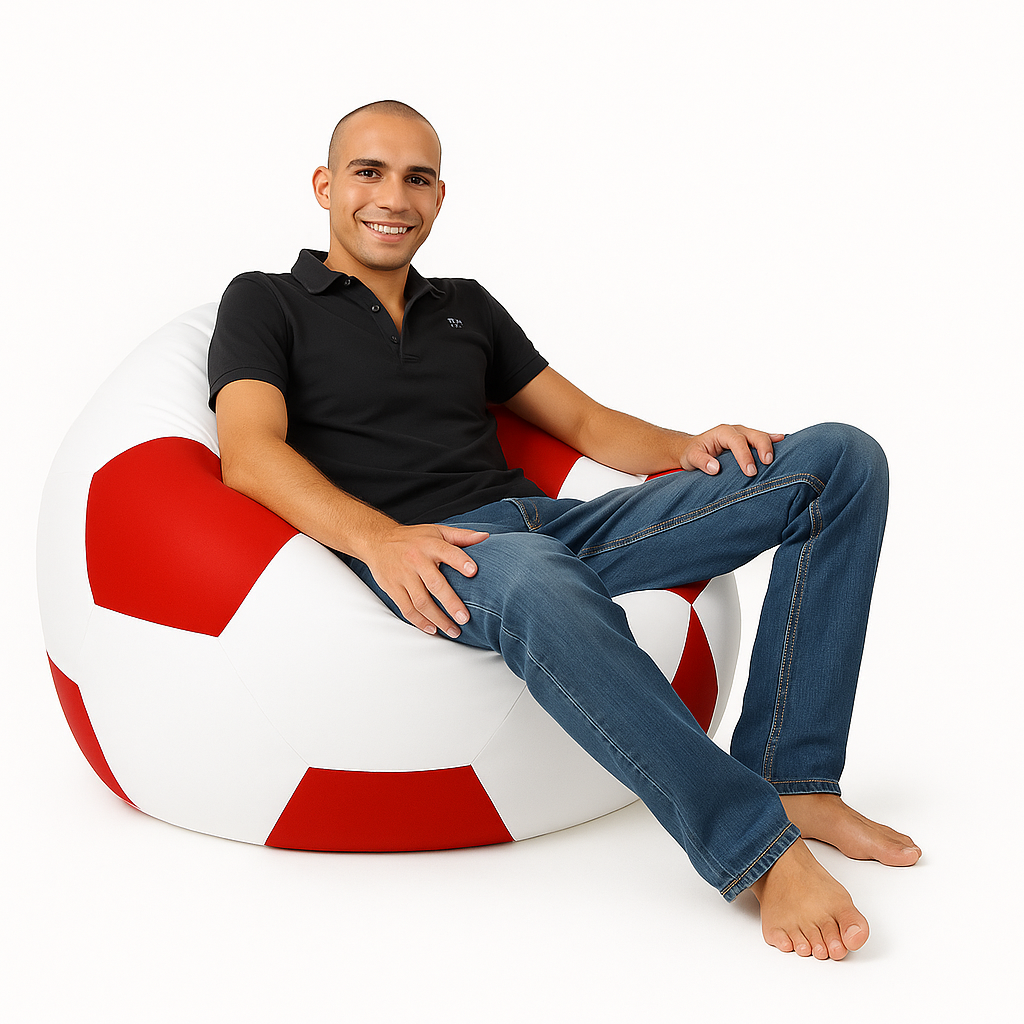 EMI focilabda mintás fehér-piros műbőr babzsákfotel